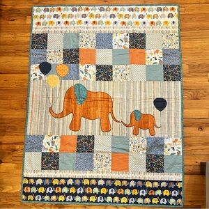Handmade Colorful Elephant Baby Quilt NEW